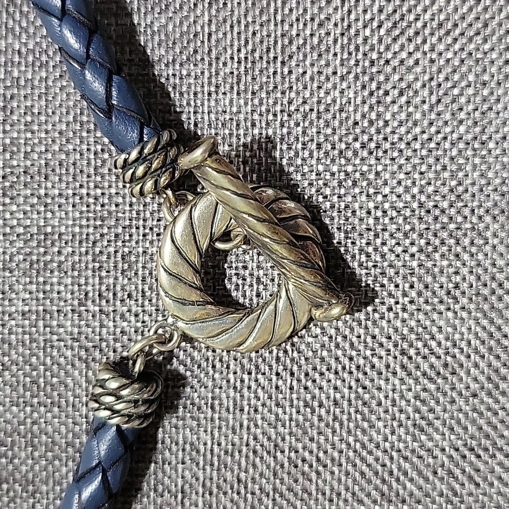 American West Sterling Silver Braided Leather Toggle Necklace NWOT - Picture 3 of 6